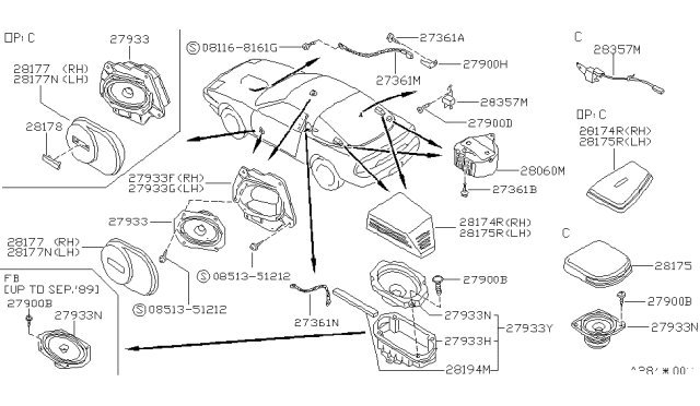 1992 Nissan 240SX Speaker Unit Diagram for 28158-10V01