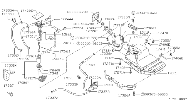 1989 Nissan 240SX Fuel Tank Assembly Diagram for 17202-53F01