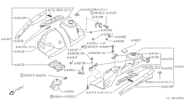 1994 Nissan 240SX Reinforcement-Hoodledge,RH Diagram for 64182-53F30