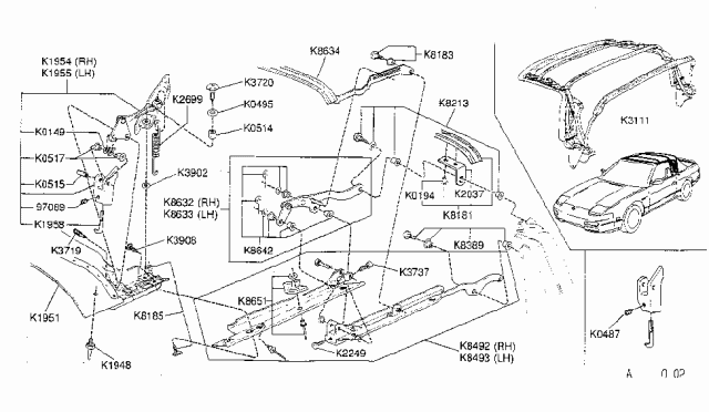 1993 Nissan 240SX Latch Clamp-J Hook Diagram for K1958-6X201