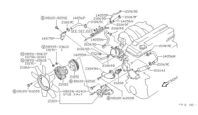 1990 Nissan 240SX Hose-Water Diagram for 14056-53F10