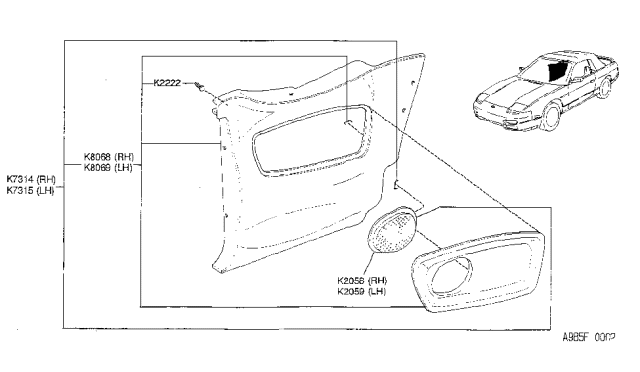 1993 Nissan 240SX FINISHER ASY Rear RH Less GRILLEE Diagram for K8068-6X101