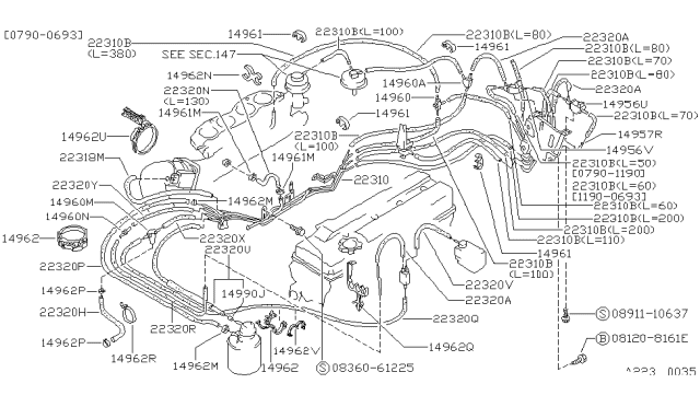 1991 Nissan 240SX Hose-Vacuum Control Diagram for 22320-40F09