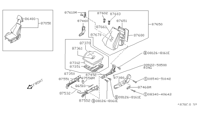 1991 Nissan 240SX Cover-Slide Rail LH Diagram for 87558-35F02