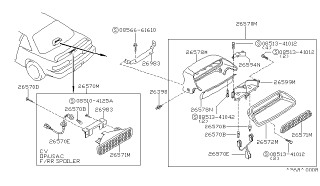 1994 Nissan 240SX Lamp Assembly-Stop Diagram for 26590-41F01