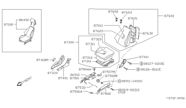 1990 Nissan 240SX Trim Seat Cushion R Diagram for 87320-40F01
