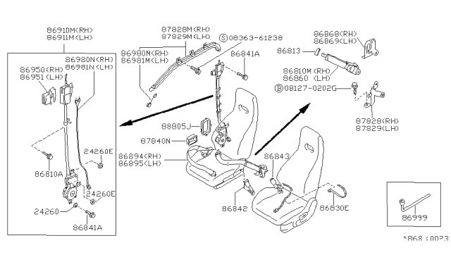 1992 Nissan 240SX Front Seat Left Buckle Belt Assembly Diagram for 86893-40F02