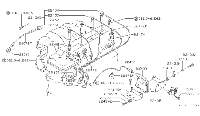 1991 Nissan 240SX Bracket-High Tension Cable Diagram for 22474-53F00