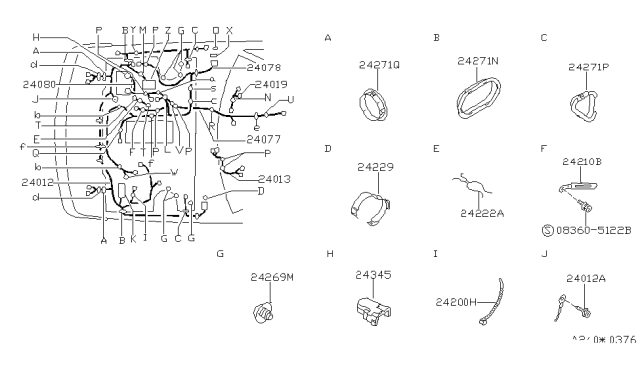 1992 Nissan 240SX Harness Assy-Engine Room Diagram for 24012-53F11
