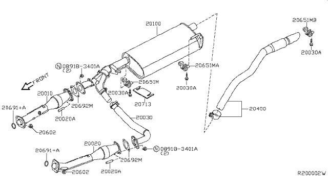 2008 Nissan Xterra Exhaust Tube Assembly, Front Diagram for 20020-ZP50A