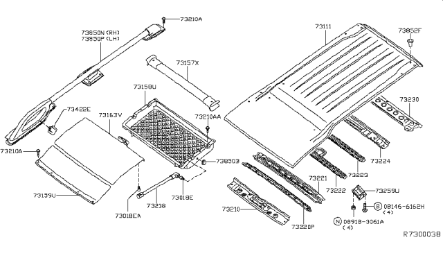 2006 Nissan Xterra Roof Panel & Fitting Diagram 1