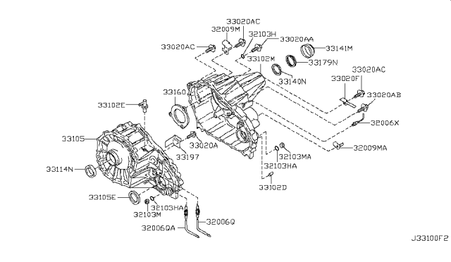 2015 Nissan Xterra Case Transfer Front Diagram for 33107-EA30C