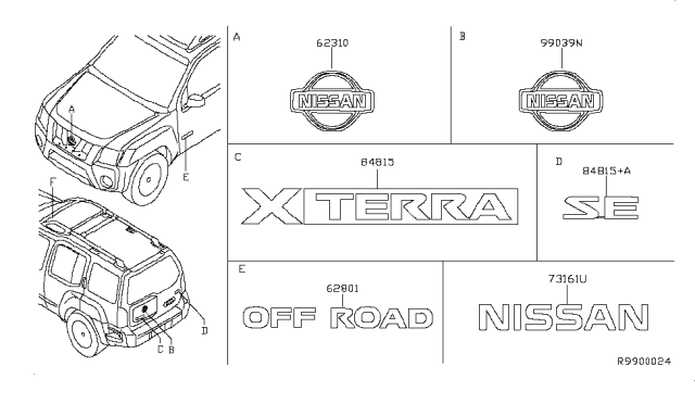 2006 Nissan Xterra Emblem & Name Label Diagram 2