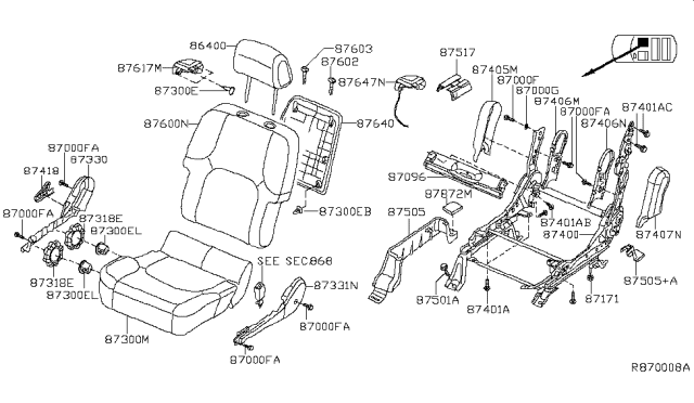 2015 Nissan Xterra Back Assembly Front Seat Diagram for 87600-9CL2E