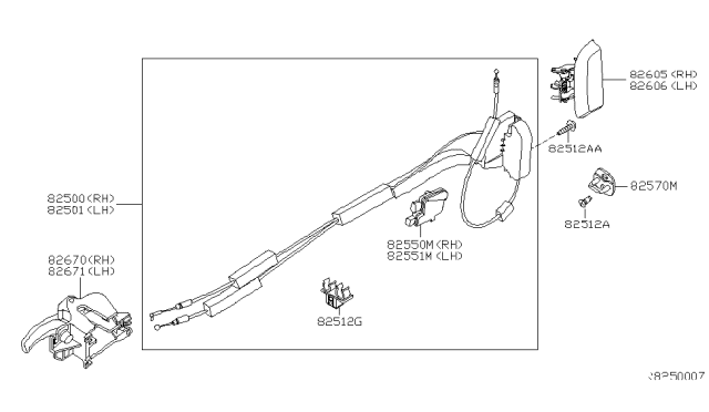 2008 Nissan Xterra Rear Door Outside Handle Assembly Right Diagram for 82606-ZL01B