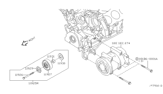 2012 Nissan Xterra Compressor Mounting & Fitting Diagram