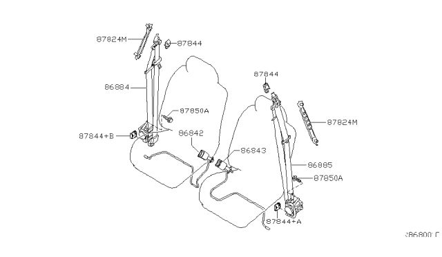 2013 Nissan Xterra Tongue Belt Assembly, Pretensioner Diagram for 86884-ZL00C