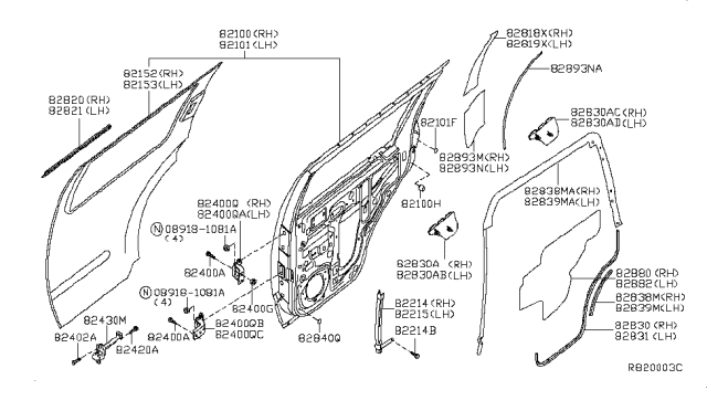 2014 Nissan Xterra Rear Door Panel & Fitting Diagram