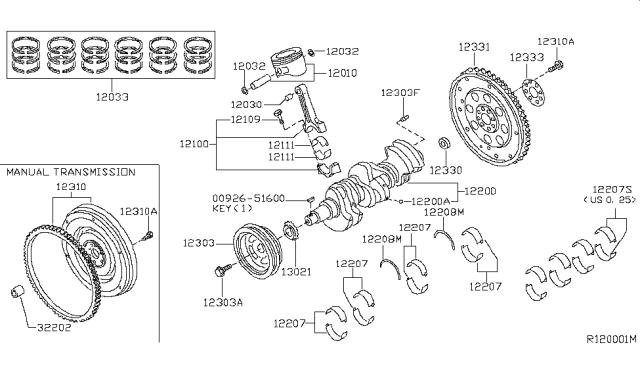 2005 Nissan Xterra Piston,Crankshaft & Flywheel Diagram