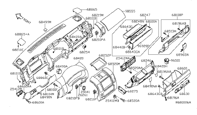 2008 Nissan Xterra Body - Cluster Lid Diagram for 68248-ZP01D