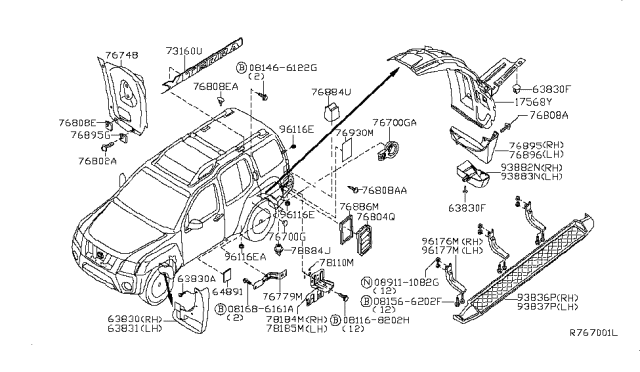 2006 Nissan Xterra Mud Guard Set-Rear, Left Diagram for 78811-EA000