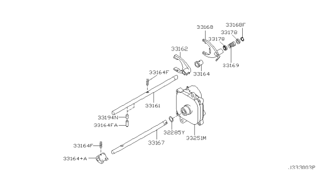 2005 Nissan Xterra Transfer Shift Lever,Fork & Control Diagram 1