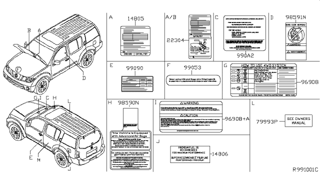 2006 Nissan Xterra Label-Information,Parts Content Diagram for 990A2-EA000