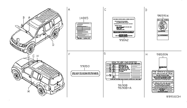 2012 Nissan Xterra Label-Parts Content Diagram for 990A2-9CA0A