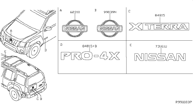 2013 Nissan Xterra Emblem & Name Label Diagram