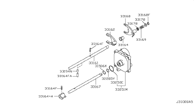 2013 Nissan Xterra Transfer Shift Lever,Fork & Control Diagram 1