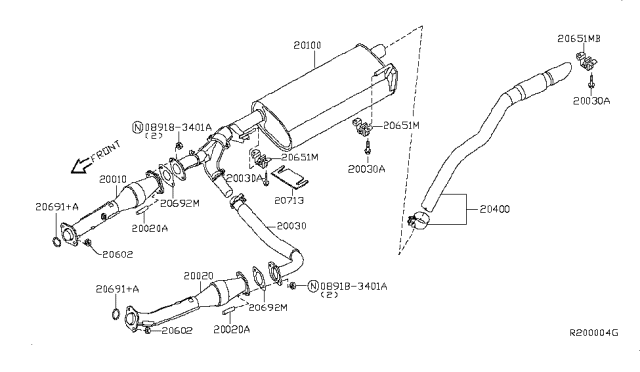 2014 Nissan Xterra Exhaust Tube & Muffler Diagram
