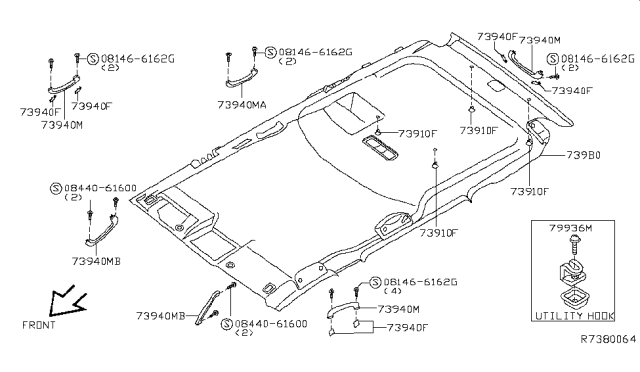 2014 Nissan Xterra Module Assembly - Roof Trim Diagram for 739B0-9CL4C