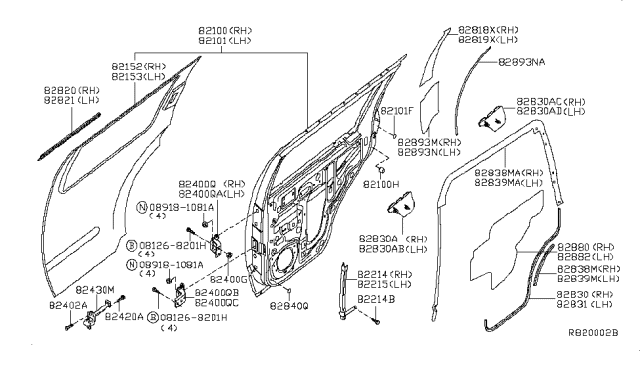 2009 Nissan Xterra Seal Rear Door Diagram for 82860-ZS20A