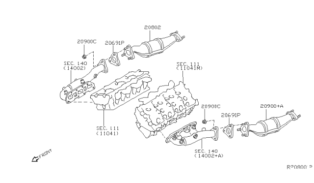 2014 Nissan Xterra Three Way Catalytic Converter Diagram for 208A2-9BF0A