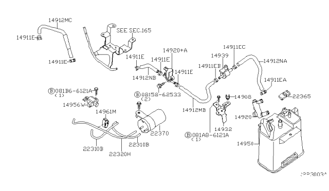 2005 Nissan Xterra Hose-Vacuum Control B Diagram for 22320-EA200