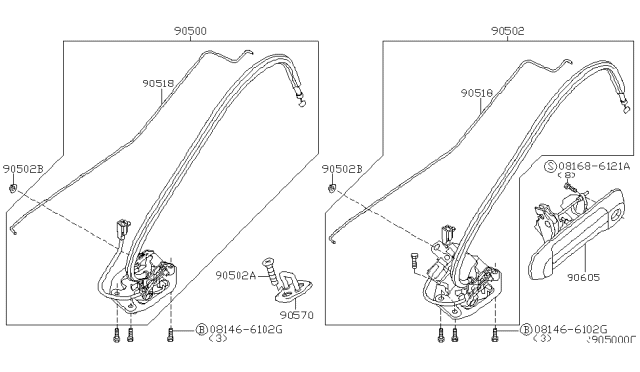 2007 Nissan Xterra Back Door Handle Assembly Diagram for 90606-ZS20A