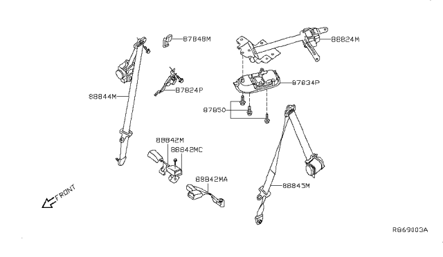 2014 Nissan Xterra Belt Assembly-Rear Tongue, Center-3Pt Diagram for 88854-ZL88C