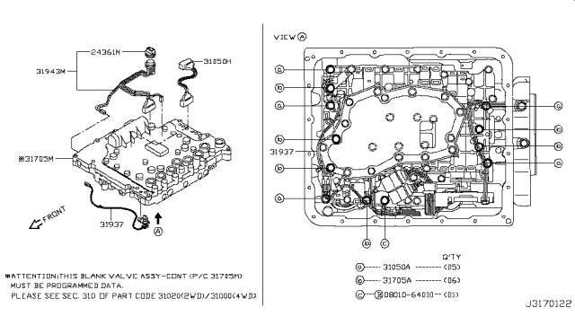 2009 Nissan Xterra Valve Assembly-W/O Programming Control Diagram for 31705-62X1B