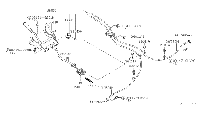 2006 Nissan Xterra Cable Assembly Parking, Rear RH Diagram for 36530-EA01B
