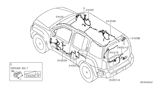 2009 Nissan Xterra Harness Assembly - Room Lamp Diagram for 24060-ZL80A