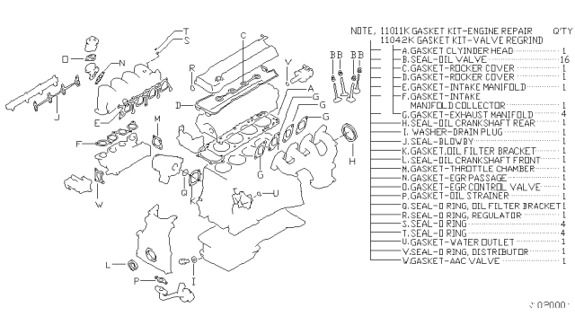 2003 Nissan Sentra Gasket-Valve RGR Diagram for 11042-4M725