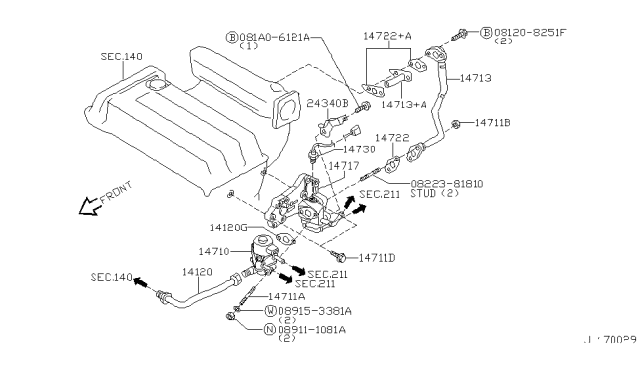 2000 Nissan Sentra EGR Temperature Sensor Diagram for 14730-AH100