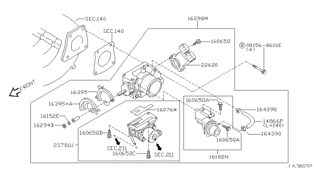 2002 Nissan Sentra Throttle Chamber Assembly Diagram for 16119-AU000