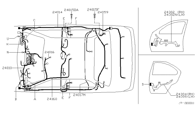 2003 Nissan Sentra Harness Assembly-Door Front Diagram for 24124-4Z402