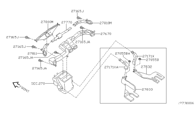 2002 Nissan Sentra Duct-Heater Diagram for 27830-5M010