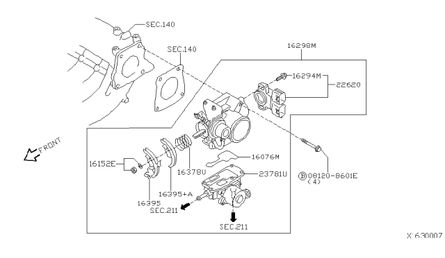 2006 Nissan Sentra Fuel Injection Electronic Throttle Body Assembly Diagram for 16119-AE01A