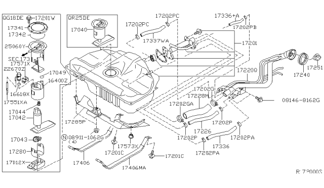2002 Nissan Sentra Fuel Pump Assembly Diagram for 17042-5M800