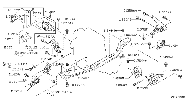 2002 Nissan Sentra Engine & Transmission Mounting Diagram 5