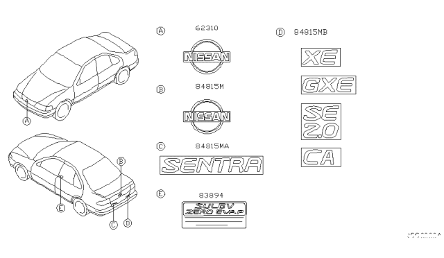 2001 Nissan Sentra Emblem & Name Label Diagram 1