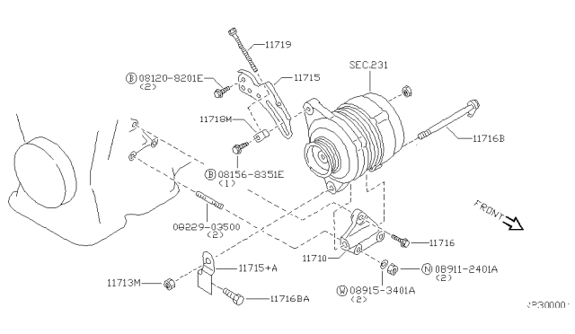 2000 Nissan Sentra Bracket-Alternator Diagram for 11910-5M000